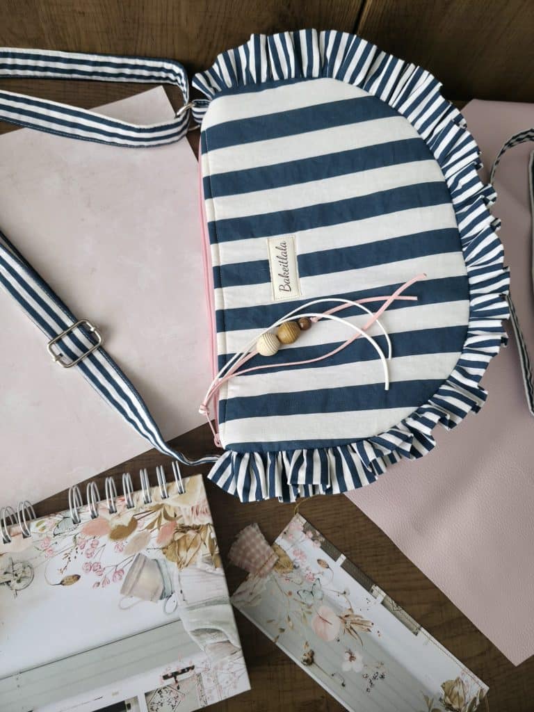 Navy & Ivory Ruffle Stripe Shoulder Bag