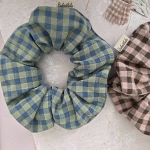 Oversized Blue & Sage Gingham Scrunchie