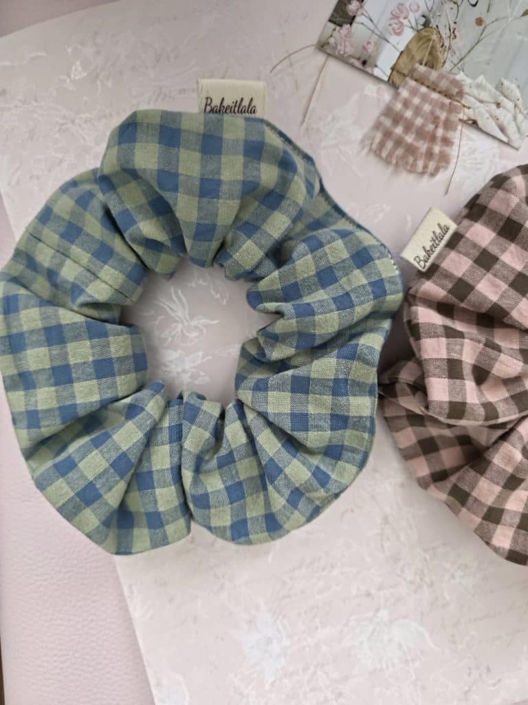 Oversized Blue & Sage Gingham Scrunchie