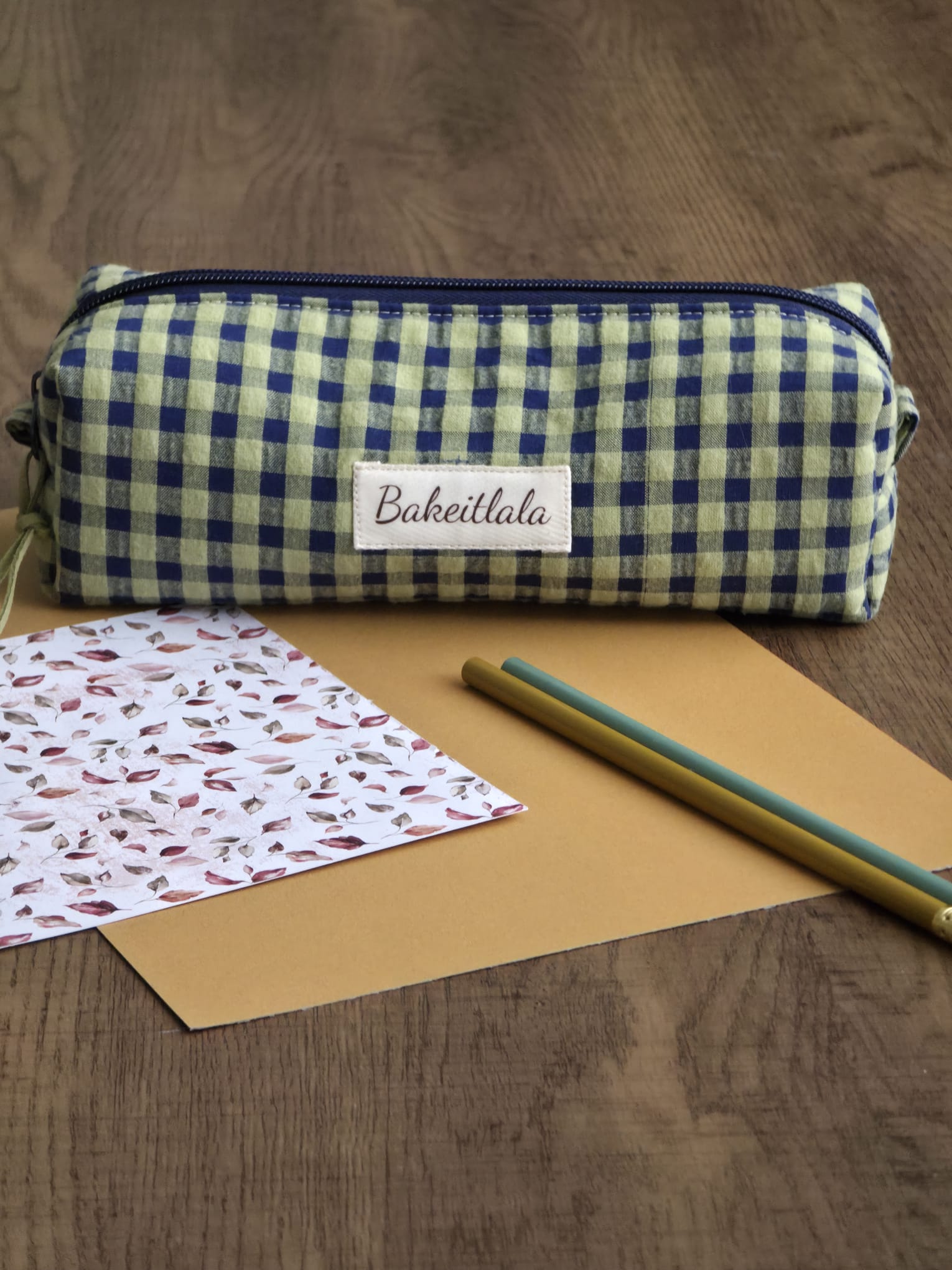 Olive & Navy Padded Pencil Case