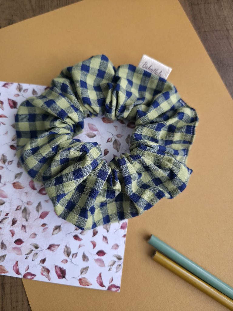 Oversized Olive & Navy Gingham Scrunchie